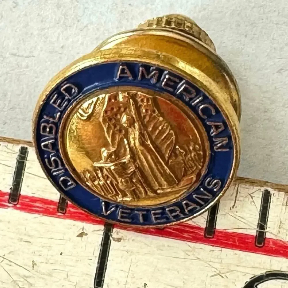 Vintage Disabled American Veterans Enamel Gold Tone Screw Back Pin